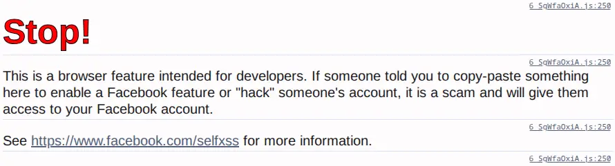 Facebook's console messages